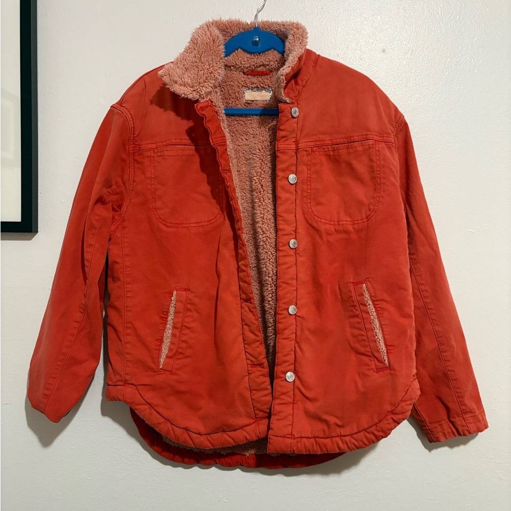 Pilcro Anthropologie Red orange Sherpa-Lined Canvas Jacket